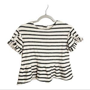 Peek Girls Short Sleeve Shirt Ruffle Striped Button Back Ivory Size XL